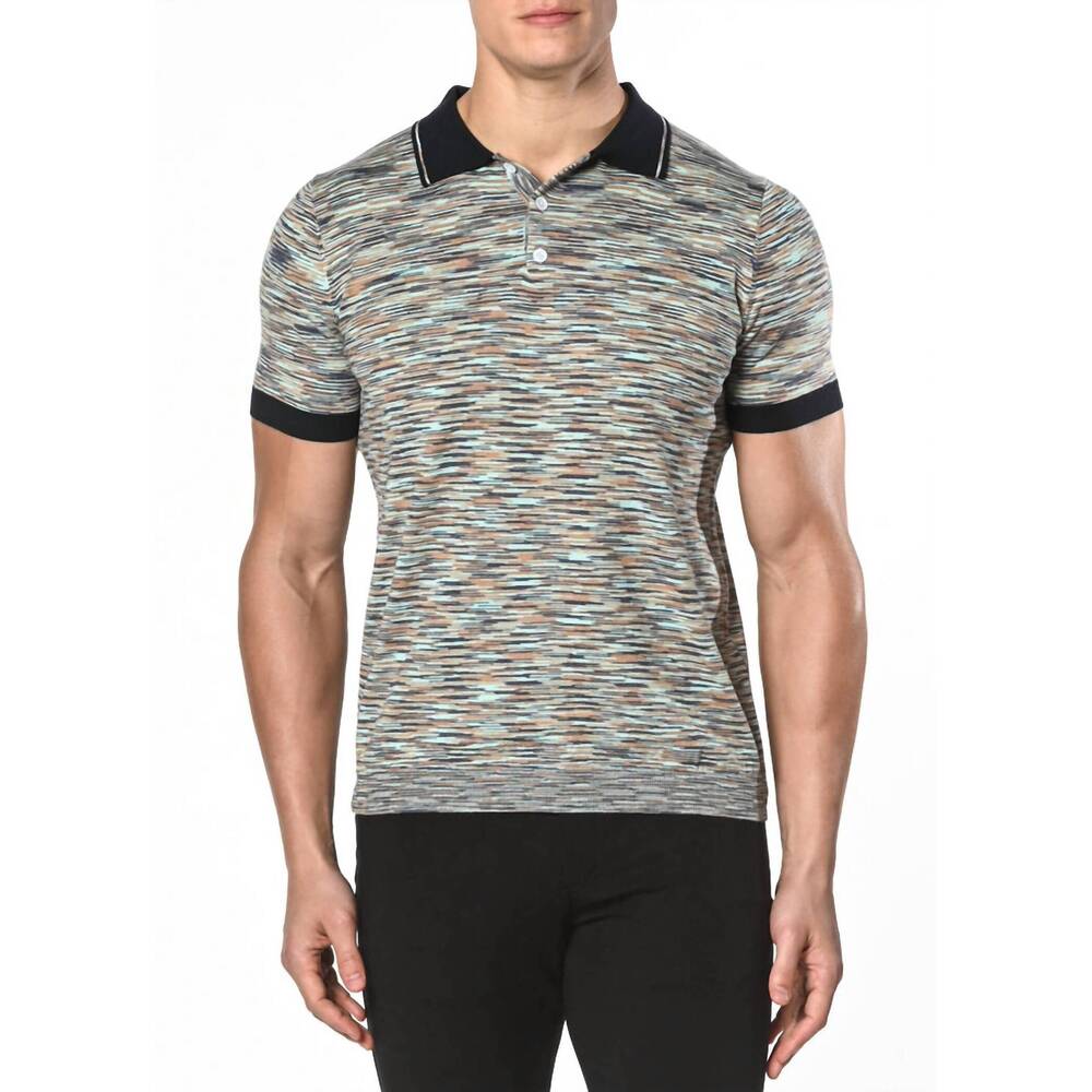 NEW POSTMARC space-dyed knit polo shirt in green/navy